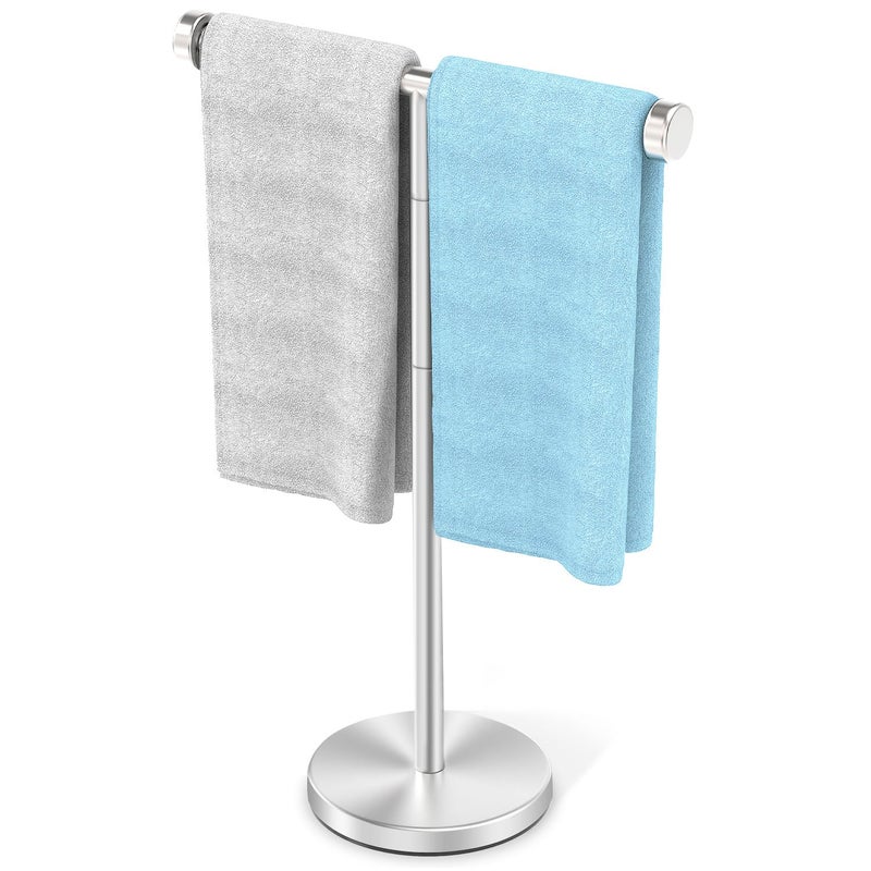 VEHHE T-Shape Hand Towel Holder for Bathroom  Height Adjustable Hand Towel Stand  SUS304 Stainless Steel Towel Holder Stand Non-Slip for Adults  Children(Silver) - Image 1